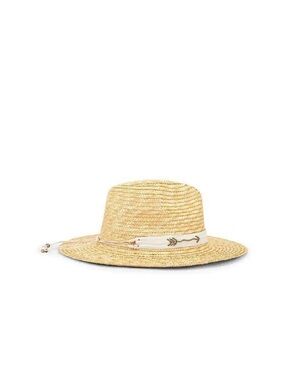 Alix Straw Wide-Brim Sun Hat with White Beaded Band
